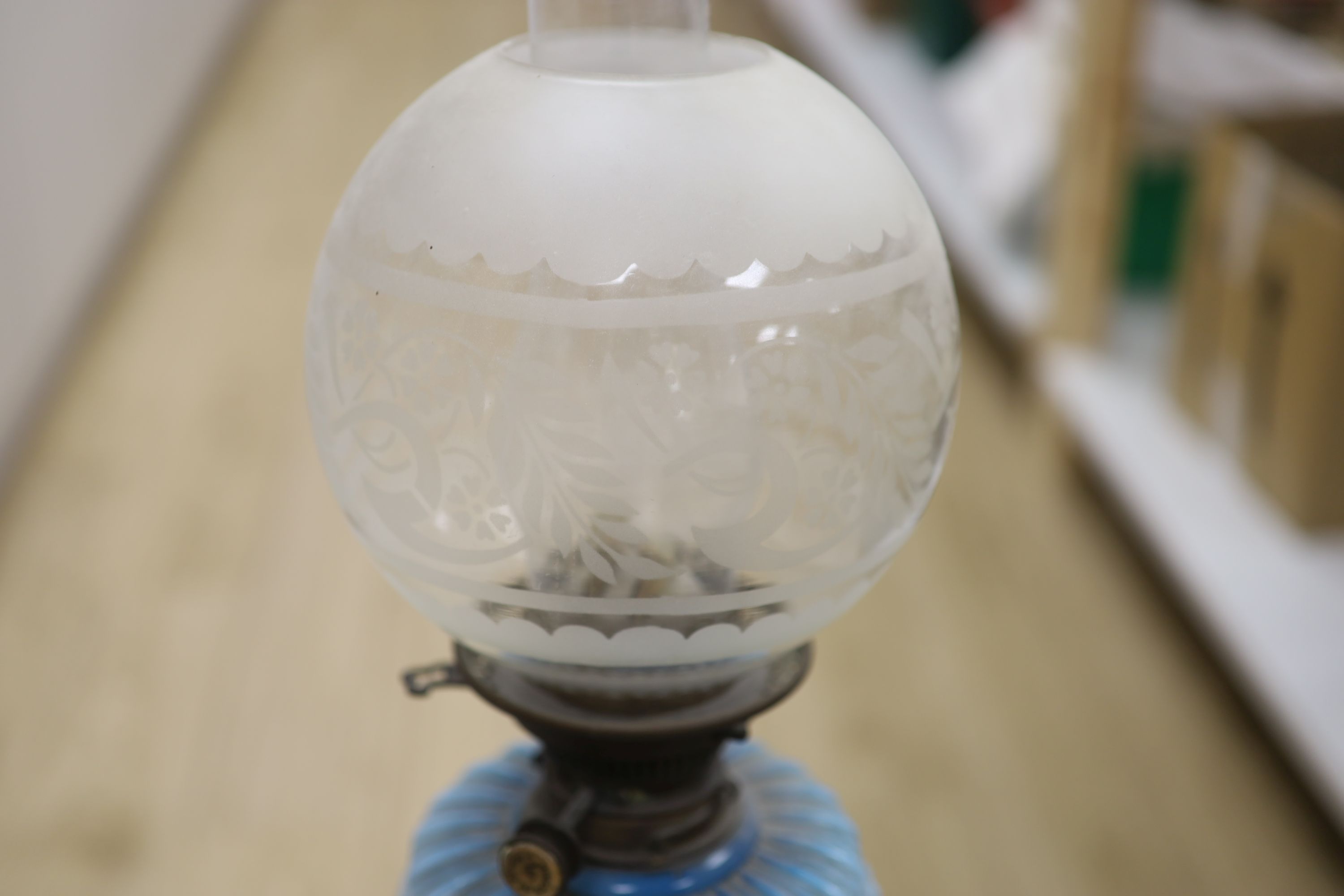 A 19th century Bohemian overlay glass oil lamp, height 99cm